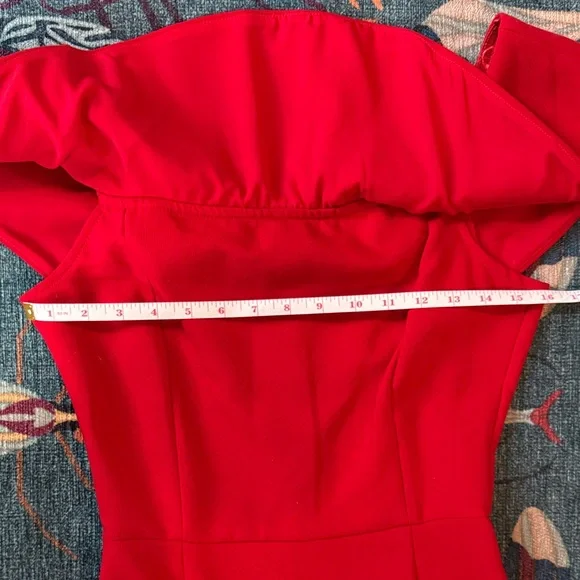 Zara Elegant Red Off-Shoulder Dress, Size XS - Picture 4 of 6